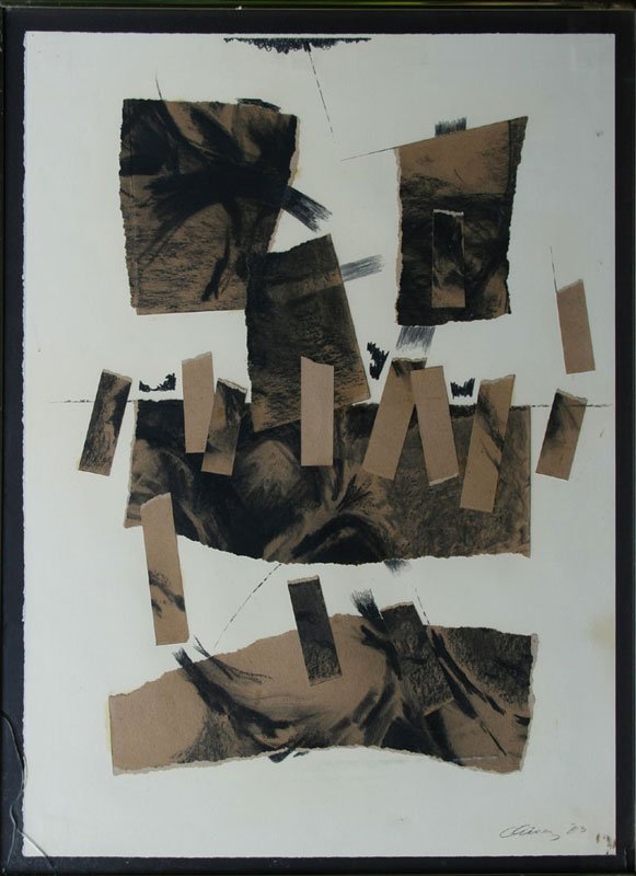 Edward Chavez (1917-1995): Untitled, 1983, Collage (Mixed Media), 30" x 22", Signed Lower Right, Framed.