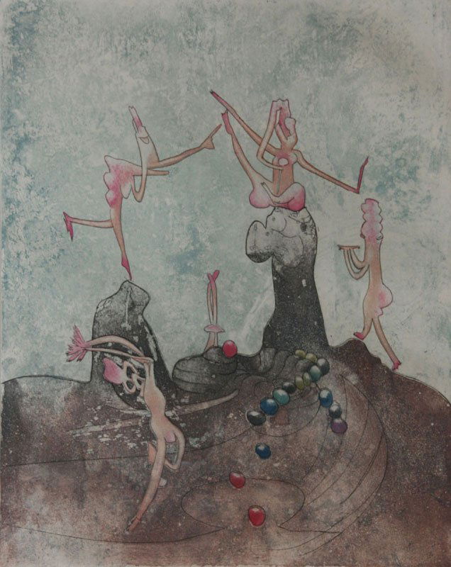 Roberto Antonio Matta (1911-2002): Untitled Colored Etching, n.d.,18.25" x 14.5", Signed Lower Right, 72/100, Framed.