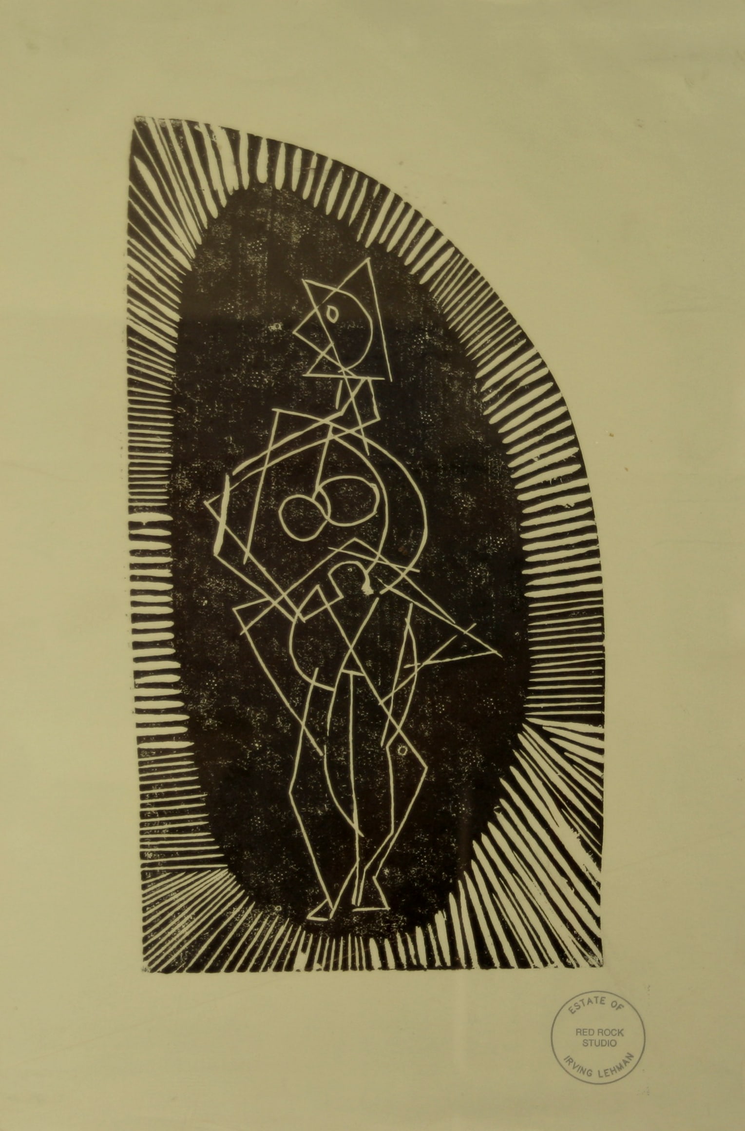 Irving Lehman (American, 1900 - 1983): "Abstract Nude"; c. n.d.; Linocut; 13.5" x 7.25"; Estate Stamp Lower Right; Framed (under glass).