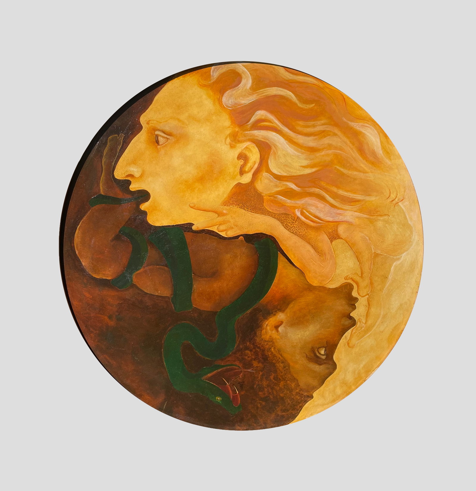 Patricia Perrello: "Area #6"; n.d.; Oil on Board; 17.5" Diameter; Signed on Verso; Framed.