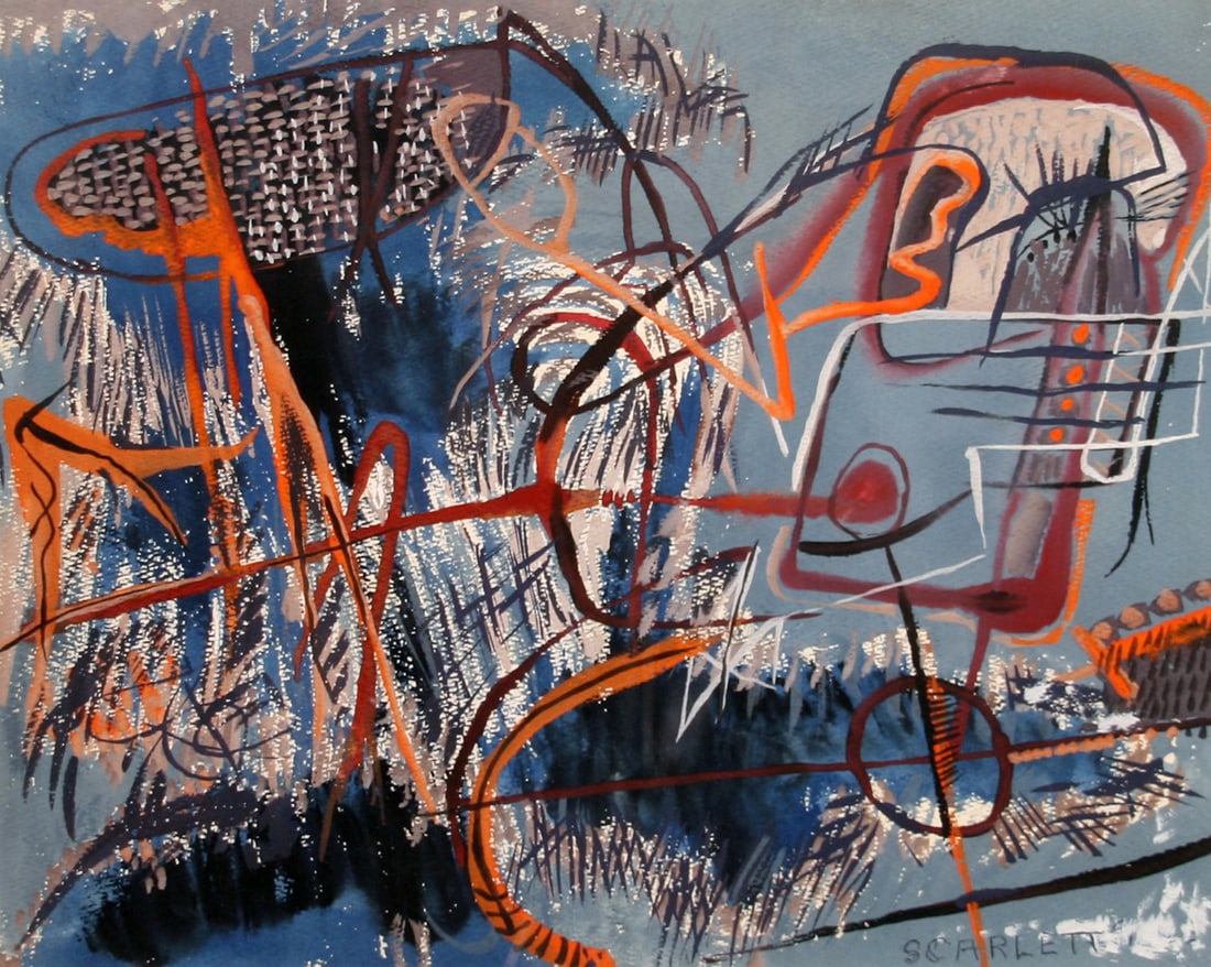 Rolph Scarlett (Canadian, 1889 - 1984): "Untitled"; n.d.; Gouache on Paper; 12.25" x 14.75"; Signed Lower Right; Framed (under glass).