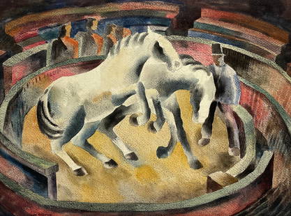 Louis Wolchonok (American, 1898 - 1973): "Circus Horses"; c. 1950; Charcoal and Watercolor on Paper; 13.25" x 17.75"; Signed Lower Left; Unframed.