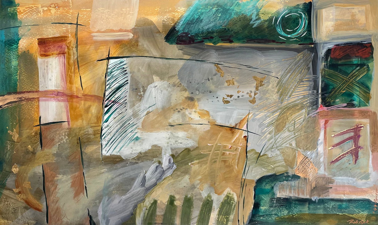 Rich Popik: "99 Percent"; 20th Century; Mixed Media; 20.25" x 34"; Signed Lower Right; Framed (under glass).