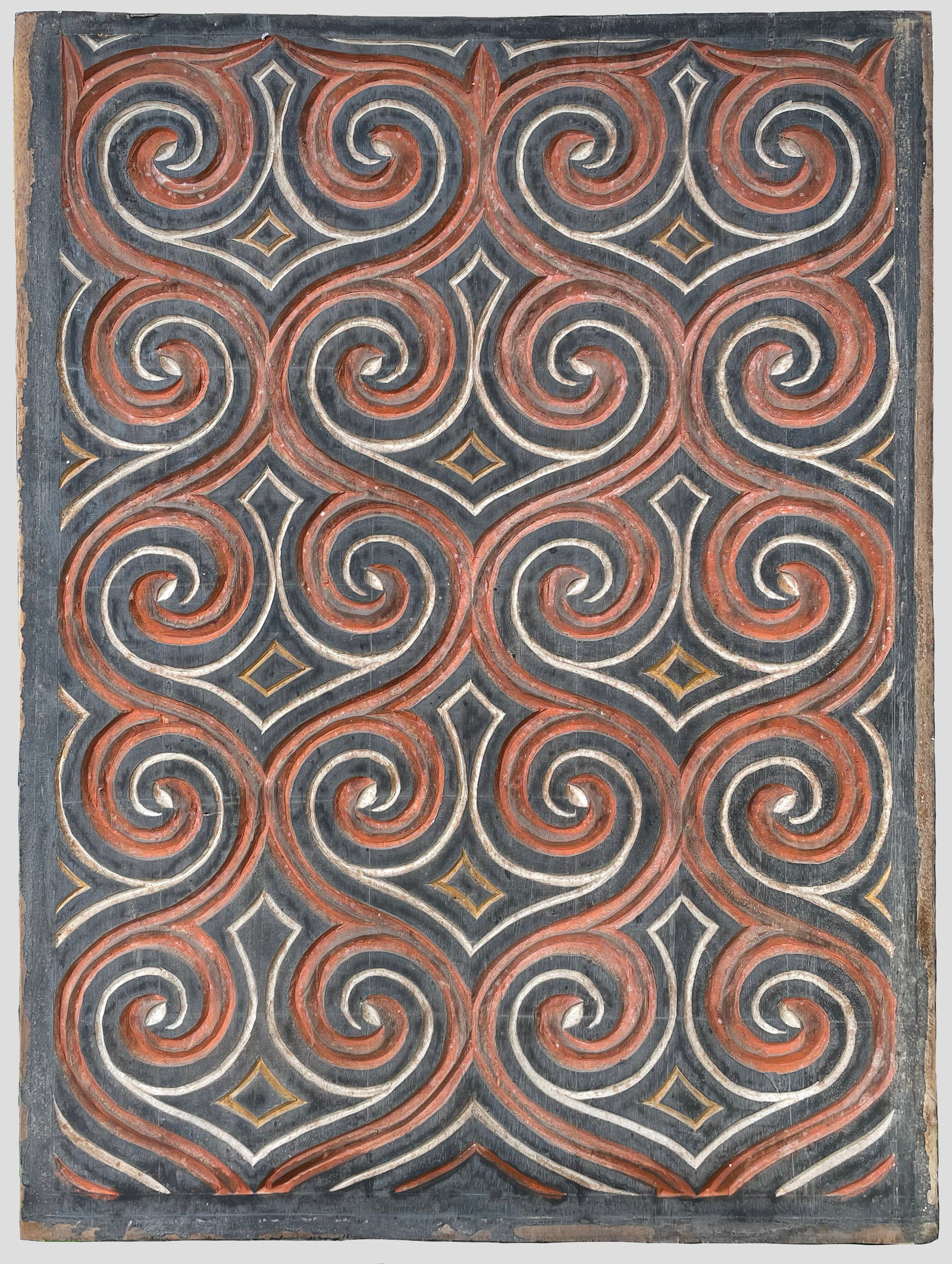 Antique Indonesian Toraja Wood Panel: Antique Indonesian Toraja Wood Panel; n.d.; Polychrome Carved Wood Panel; 19" x 14.5"; Unsigned; Unframed.