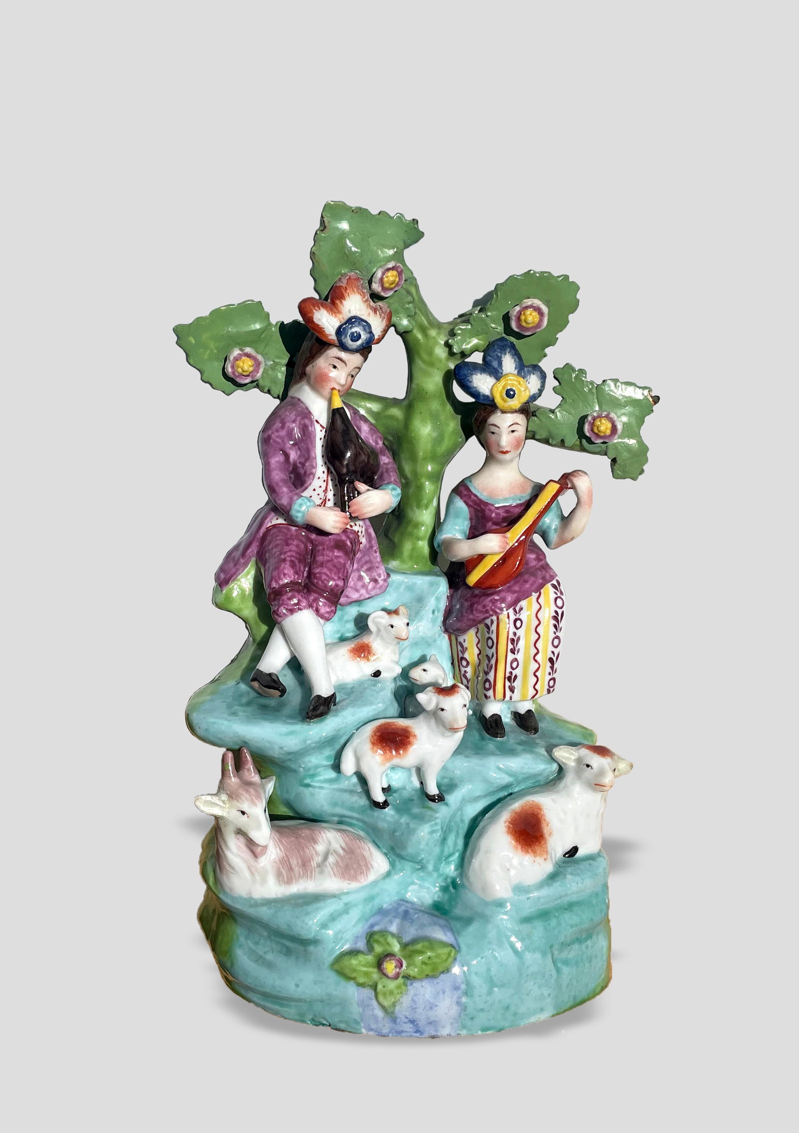 Antique Royal Crown Derby: "Serenade with Sheep and Goats"; c. 1820; Porcelain; 8.5" x 5.5" x 4.5"; Red Hallmark on Bottom.