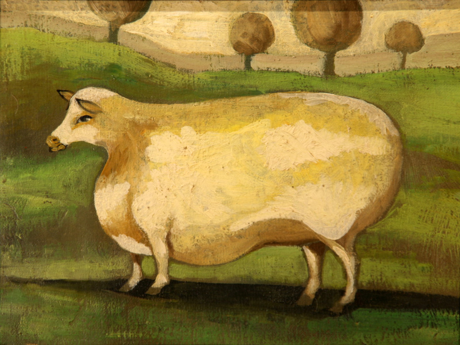 Unknown Artist: "Sheep"; 20th Century; Oil on Canvas; 6" x 7.75"; Unsigned; Framed.