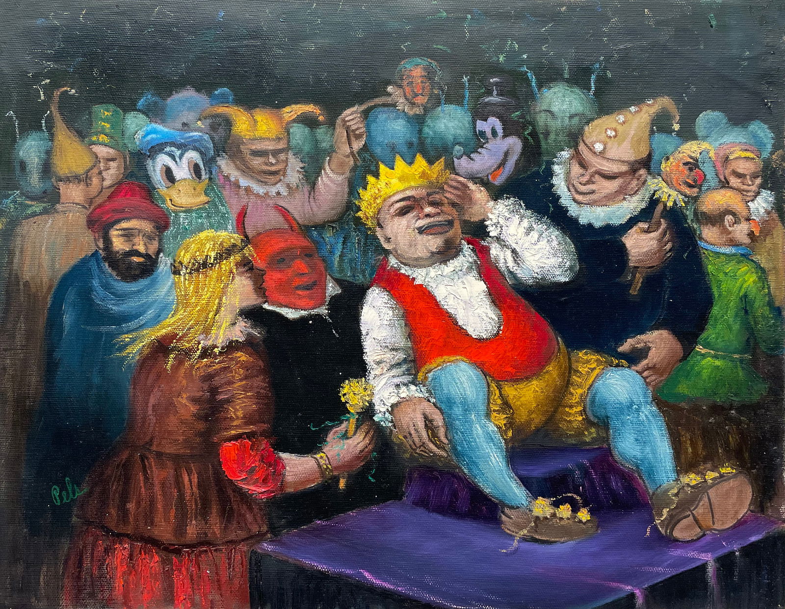 Albert Pels (American, 1910 - 1998): "Fantasy Ball"; n.d.; Oil on Unstretched Canvas; 16" x 20"; Signed Lower Left; Unframed.