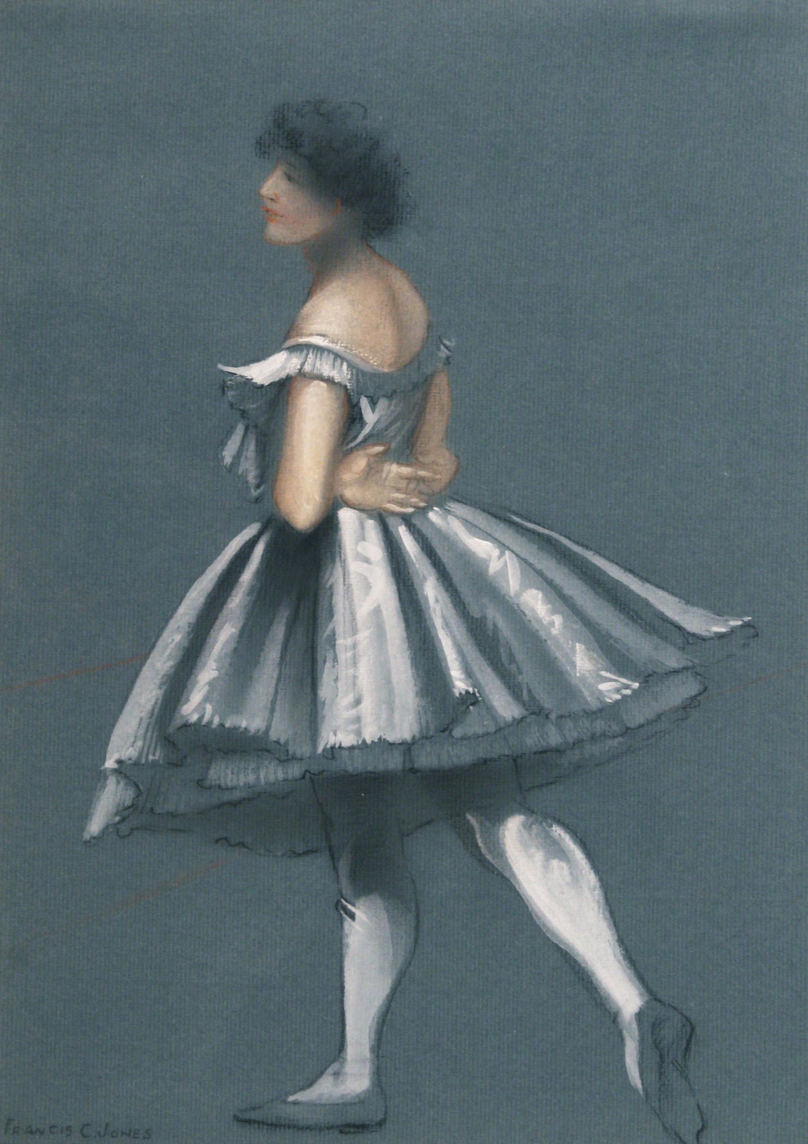 Francis Coates Jones (American, 1857 - 1932): "Ballerina"; c. 1910s; Pastel and Gouache on Paper; 12.5" x 9"; Signed Lower Left; Framed (under glass).