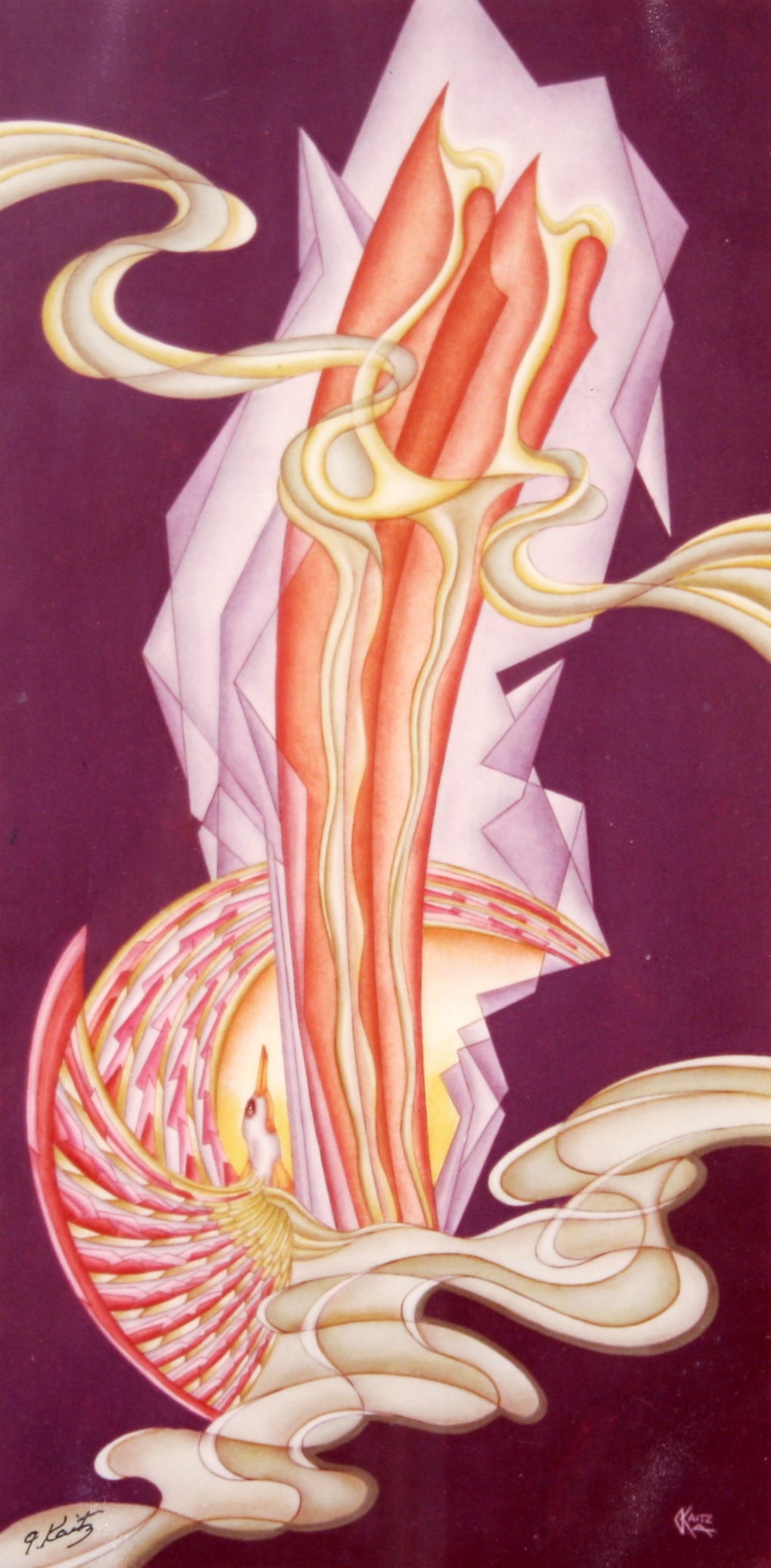 Gustave Kaitz (American, 1913-1992): "Untitled"; n.d.; Decograph; 9.5" x 4.75"; Signed Lower Left; Framed (under glass).