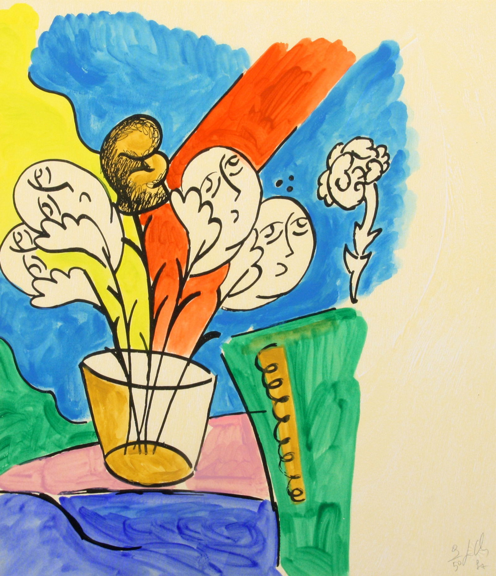 Sandro Chia (Italian, b. 1946): "Surprising Novel: Chapter Seven" - Edition 9/50; 1989; Woodblock and Heliograph with Hand Painting; 18.5" x 16"; Signed Lower Right; Framed (under glass).