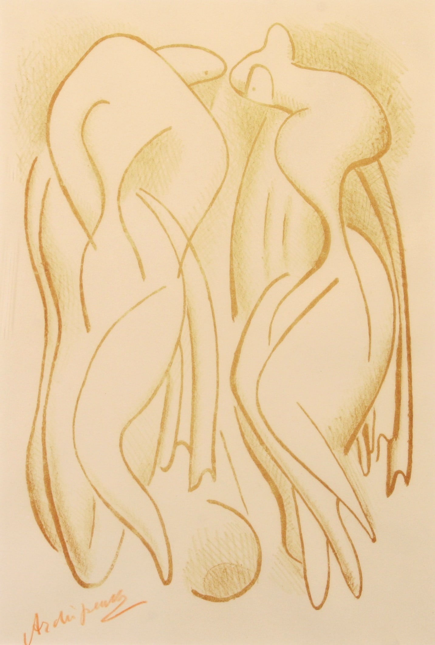 Alexander Archipenko (Ukranian-American, 1887 - 1964): "Bathers"; c. 1950; Color Lithograph; 14" x 9.5"; Signed Lower Left; Framed (under glass).