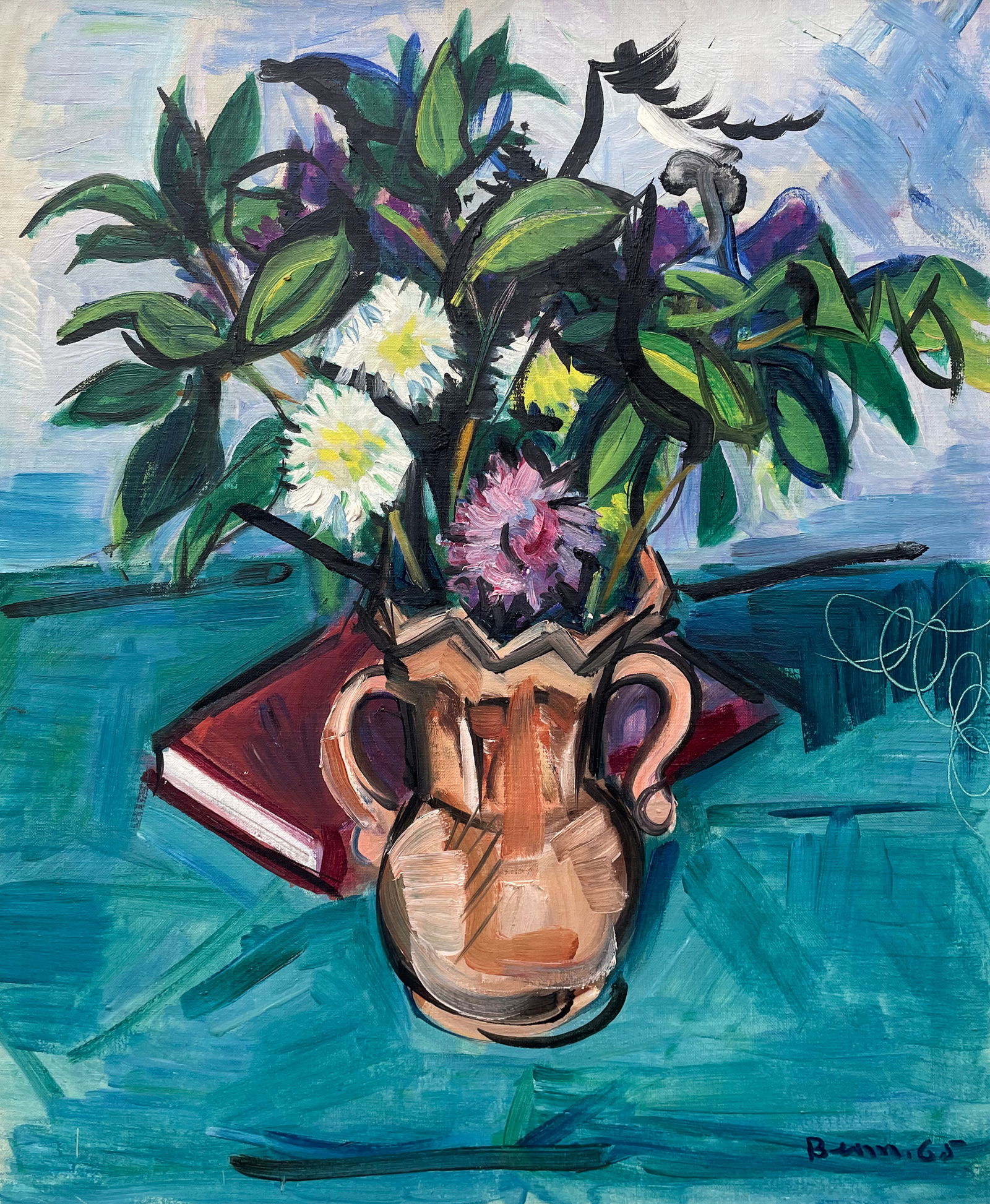 Ben Benn (American, 1884 - 1983): "Still Life with Book"; 1965; Oil on Canvas; 23.5" x 19.5"; Signed Lower Right; Framed.