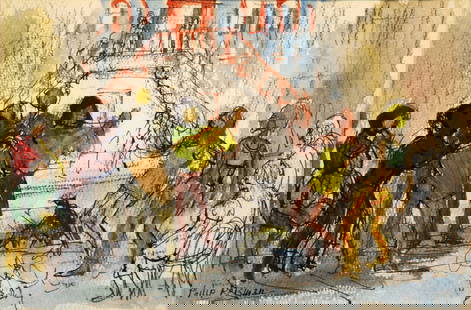 Philip Reisman (American, 1904 - 1992): "Musical Group - East Village, New York"; c. 1960; Watercolor on Paper; 5.75" x 8.5"; Signed Lower Left; Framed (under glass).