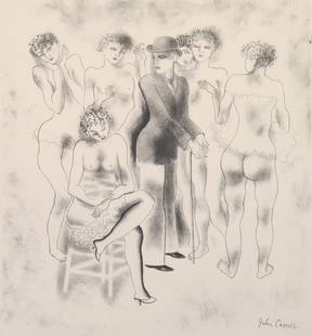 John Wesley Carroll (American, 1891 - 1959): "Performers Back Stage"; c. 1944; Lithograph; 11" x 10.25"; Signed Lower Right; Framed (under glass).