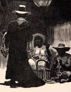 John C. Poole (American, 1887 - 1926): "Untitled"; c. 1920; Engraving; 5.25" x 4"; Signed Lower Right; Unframed; Note: inscribed below mat - "A lasting lei of Aloha to Mr. & Mrs. (Albert) Heckman from Alice Poole".