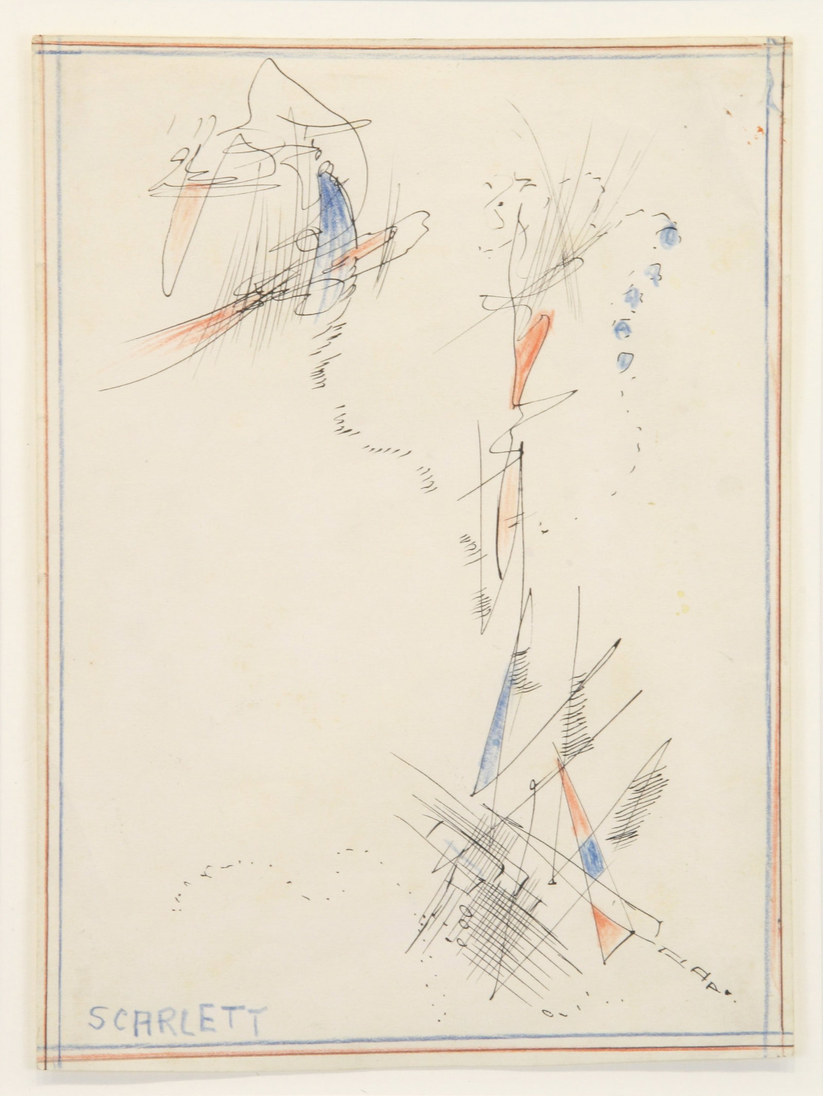 Rolph Scarlett (Canadian, 1889 - 1984): "Untitled"; n.d.; Ink and Colored Pencil on Paper; 10" x 7.5"; Signed Lower Left; Framed (under glass).