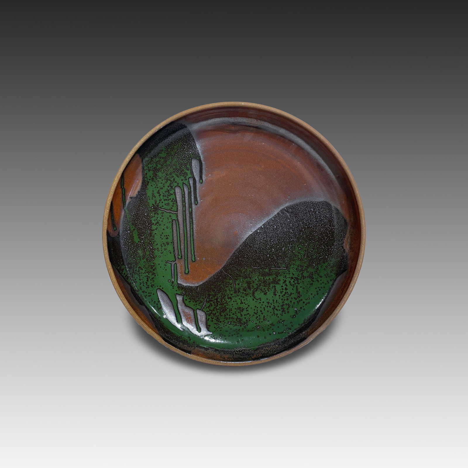 Unknown Artist: Platter; n.d.; Glazed Stoneware; 17.25" Diameter x 2.75"; Signed (?) on Bottom.