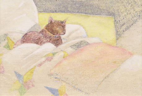 Milton Glaser (American, 1929 - 2020): "Mimi in Bed"; 2002; Pencil and Watercolor on Canvas Board; 5" x 7"; Signed on Verso; Framed.