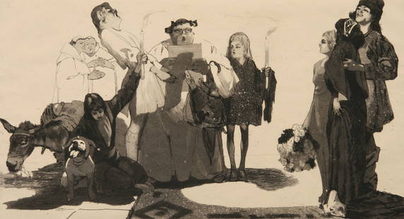 Unknown Artist: "Carolers"; 20th Century; Aquatint; 7" x 13"; Unsigned; Unframed; Note: