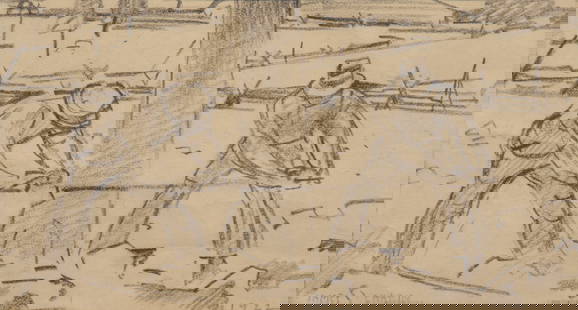James Chapin (American, 1887 - 1975): "Men Sawing"; 1922; Graphite on Paper Laid on Board; 3.5" x 6.5"; Signed Lower Left; Unframed.