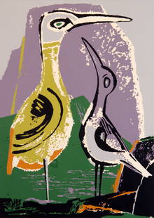 Ethel Magafan (American, 1916 - 1993): Two Birds"; n.d.; Silkscreen; 9.75" x 7"; Signed Lower Right; Unframed; Note: Inscribed lower margin - "To the Brombergs with love Bruce (Currie) and Ethel.
