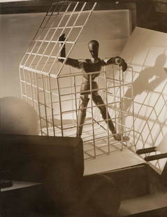 Mehemed Fehmy Agha (Russian, 1896 - 1978): "Figure in Cage"; c. 1930; Gelatin Silver Print; 4.75" x 3.5"; Unsigned; Unframed; Note: "M. Agha" inscribed in pencil on verso.