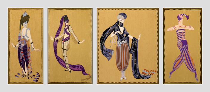 Erte (Russian - French, 1892 - 1990): LOT OF FOUR FROM THE "SCHEHERAZADE SUITE": A. "A Thousand and One Nights" - Edition 41/300; c. 1979; Serigraph; 13.25" x 6.5" Signed Lower Right; Unframed / B. "A Thousand and Second Night" - Edition