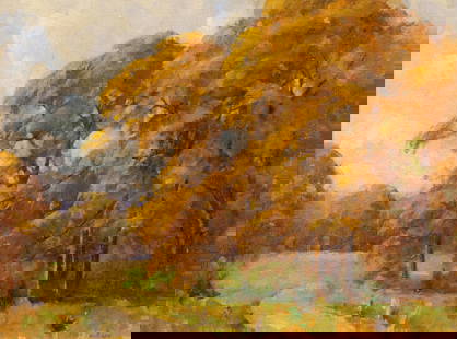 Allen D. Cochran (American, 1888 - 1971): "Autumn Landscape"; n.d.; Oil on Board; 11.75" x 15.5"; Signed Lower Right; Framed.