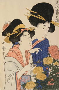 Utamaro (Japanese, c. 1753 - 1806): "Choyo"; c. 1790; Woodblock Print; 14.5" x 9.5"; Signed in Woodblock Middle Left; Unframed; Provenance: The Estate of Albert Heckman.