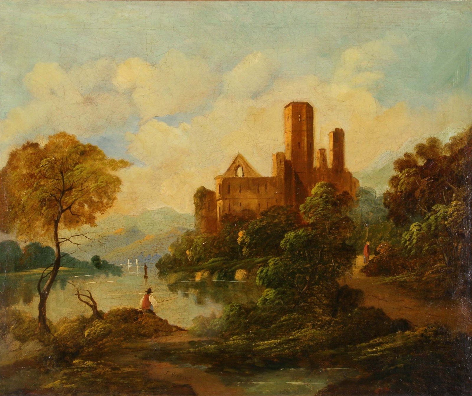 T. Girtin: "Castle by a River"; 19th Century; Oil on Canvas; 20" x 24"; Signed Lower Center; Unframed.