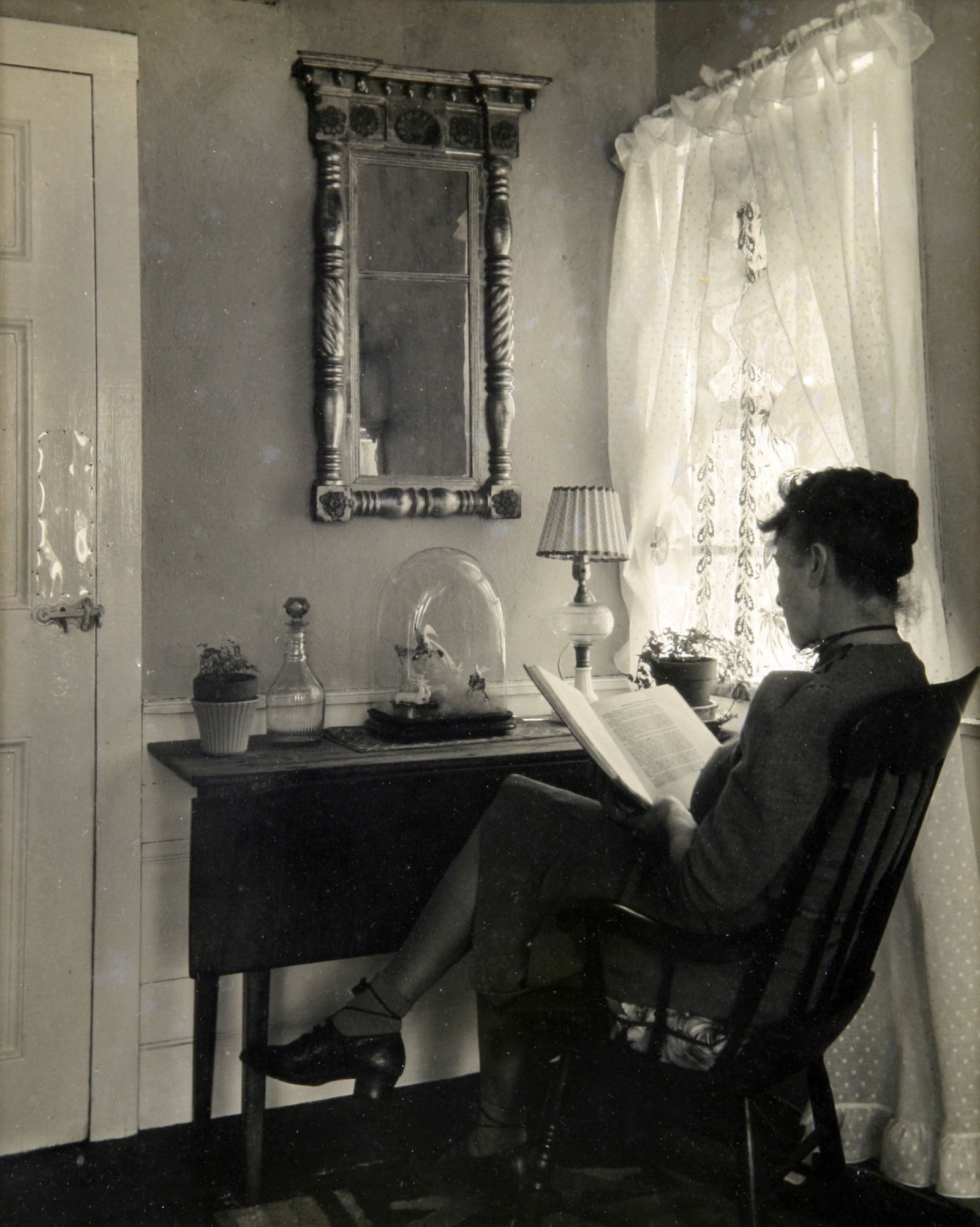 Konrad Cramer (German - American, 1888 - 1963): "Florence Reading"; c. 1940; Gelatin Silver Print; 9.5" x 7.5"; Estate Stamp on Verso; Framed (under glass).