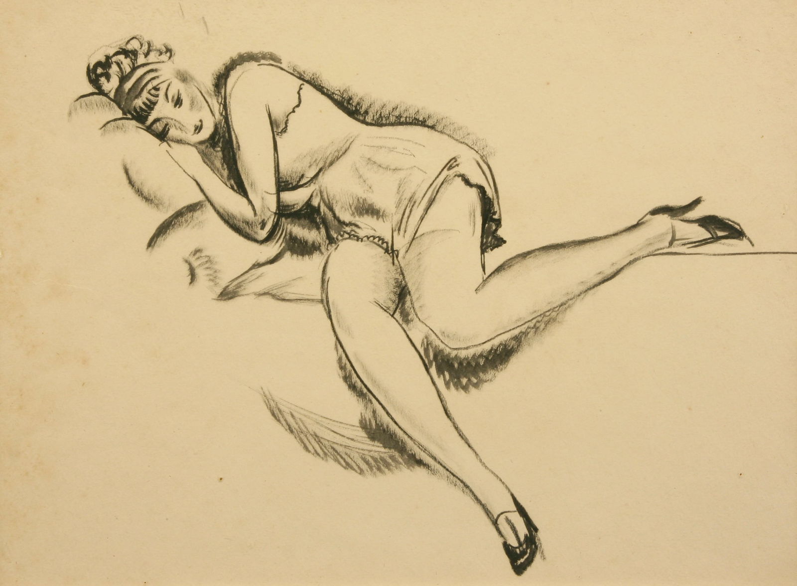 Konrad Cramer (German - American, 1888 - 1963): "Untitled"; c. 1930; Conte on Paper; 11.75" x 15.5"; Estate Stamp on Verso; Framed (under glass).