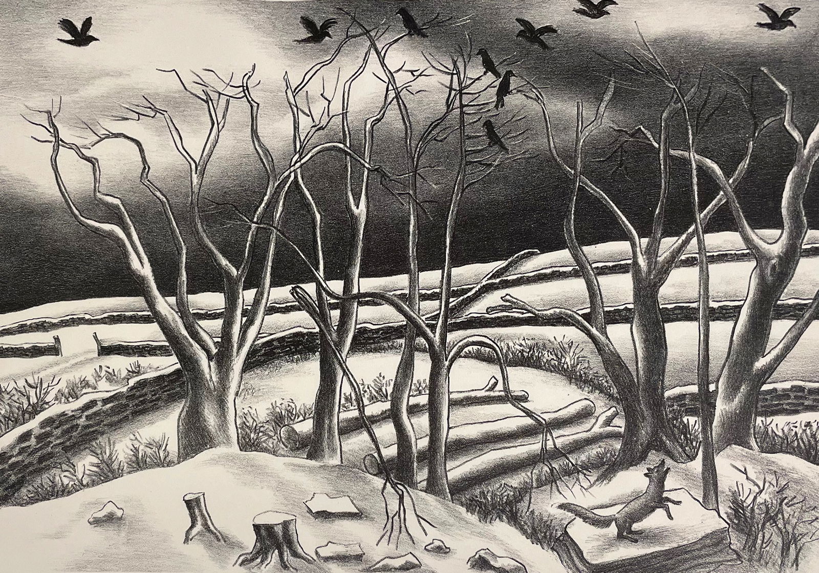 Ernest Fiene (American, 1894 - 1965): "Winter Morning"; 1937; Lithograph; 8.25" x 12.25"; Signed "Ernest Fiene" Lower Right; Unframed.