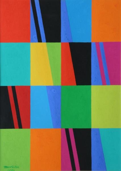 Jay McVicker (1911-2004): Untitled (Color Grid); 1982; Gouache on Paper; 15.75 x 12"; Signed Lower Left; Framed. Well informed Oklahoma artist.