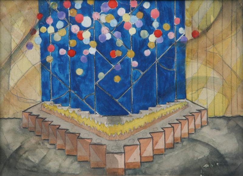 Rolph Scarlett (1889-1984): Study for Modernist Stage Set; c. 1930; Watercolor & Graphite on Paper; 6.25 x 8.5"; Signed & Estate Stamped on Verso; Unframed