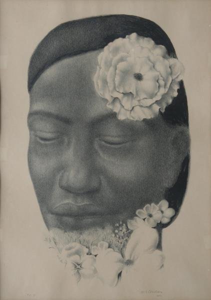 John McClellan (1908-1986) LOT OF 2: A. Portrait of a Negro Man; B. Portrait of a Negro Woman; A. c. 1952; B. 1952; Lithograph (both); A. 17 x 10"; B. 17 x 12"; A. Ed. 40; B. Ed. 75; Signed Lower Right (both); Framed (both). Toned Paper.