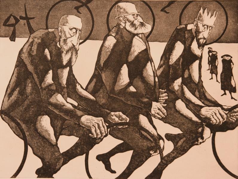 John Fenton (1912-1977): Group: Elders; c. 1975; Aquatint; Edition 213/255; 12 x 15.5"; Signed Lower Right; Unframed