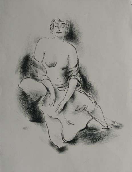 Konrad Cramer (1888-1963) LOT OF 2: Two Drawings of Women; c. 1931; A. Charcoal on Paper; B. Dry Brushed Ink; 16 x 12.5" (both); A: Signed Lower Right; Unframed.