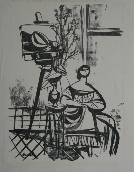 Sigmund Menkes (1869-1986): Studio; Lithograph; 18 x 13.5"; Signed Lower Left in Plate; Unframed. Fletcher Gallery label on verso. Significant Polish-American artist. Lived in Woodstock.