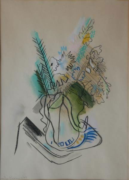 Charles Rosen (1878-1950): Floral Still Life - Blue Motif; Pastel on Paper; 18.5 x 13.5"; Signed Lower Left; Framed. Mild mat burn.