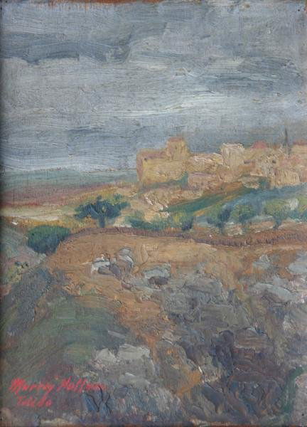 Murray Hoffman (1891-1945): Toledo (Spain); c. 1915; Oil on Board; 12.5 x 9"; Signed Lower Left; Framed. Underrated artist. Lived in Woodstock, NYC & Provincetown. Handsome, brooding landscape. Good period frame.