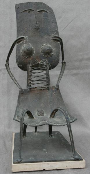 Brose: Highly stylized Female Form Shaped as a Chair; 1961 (Rome); Bronze; 18"H x 9"W x 9"D; Signed on Base. Dramatic abstraction al la Picasso. Great piece mounted on carrera marble base. Proceeds go to The