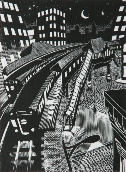 Rick Pantell (b. 1951): City Limits; Late 20th C.; Lithograph; 7 x 5"; Edition 4/75; Signed Lower Right; Framed. Rick is a great technician. His work has a terrific, stylized quality.