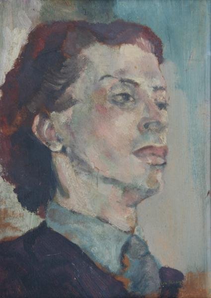 Lee Starkey: Portrait of Quintin Crisp; c. 1946; Oil on Paper laid down on Board; 13 1/2" x 9 1/2"; Signed Lower Right. Quintin Crisp posed for an St. Martins Art Academy class in London, c. 1940; Portrait handed 