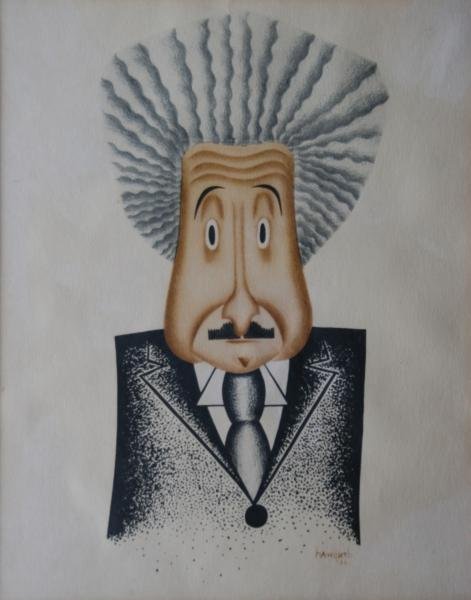 Haworth (20th Century): Einstein; 1932; Duotone/Lithograph; 14 x 11"; Signed Lower Right in plate; Framed. Paper slightly toned. Great image for Einsteinophiles. Possibly used in Vanity Fair. Einstein in the year 1932! Inter