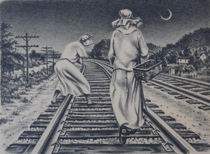 Clarence H. Carter (1904-2000): Jane Reed & Dora Hunt 1950; c. 1950; Lithograph; 10 x 13" (image); Signed Lower Right; Edition 250; Framed