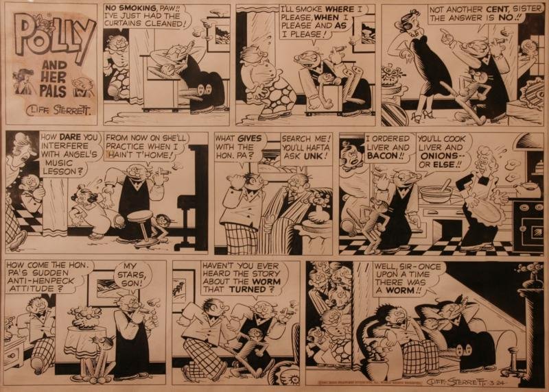 Cliff Sterrett (1883-1964): 10 Panel Cartoon "Polly and Her Pals"; 1957; Ink on Paper; 18 x 20"; Signed Lower Right; Famed