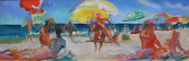Leslie Bender (b. 1952): Untitled Beach Scene; Oil on Canvas; 16.5 x 51.5"; Signed Lower Right; Framed