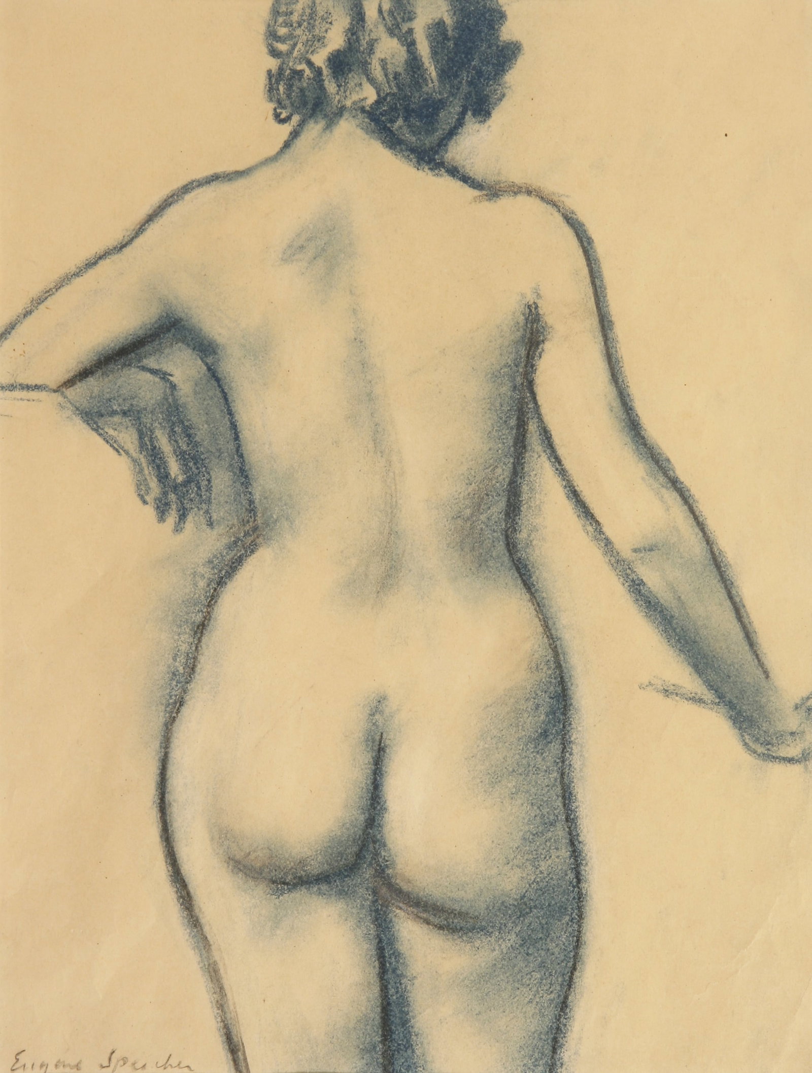Eugene Speicher (American, 1883 - 1962): "Female Nude"; n.d.; Conte and Blue Chalk on Paper; 10.75" x 8"; Signed "Eugene Speicher" Lower Left; Unframed.
