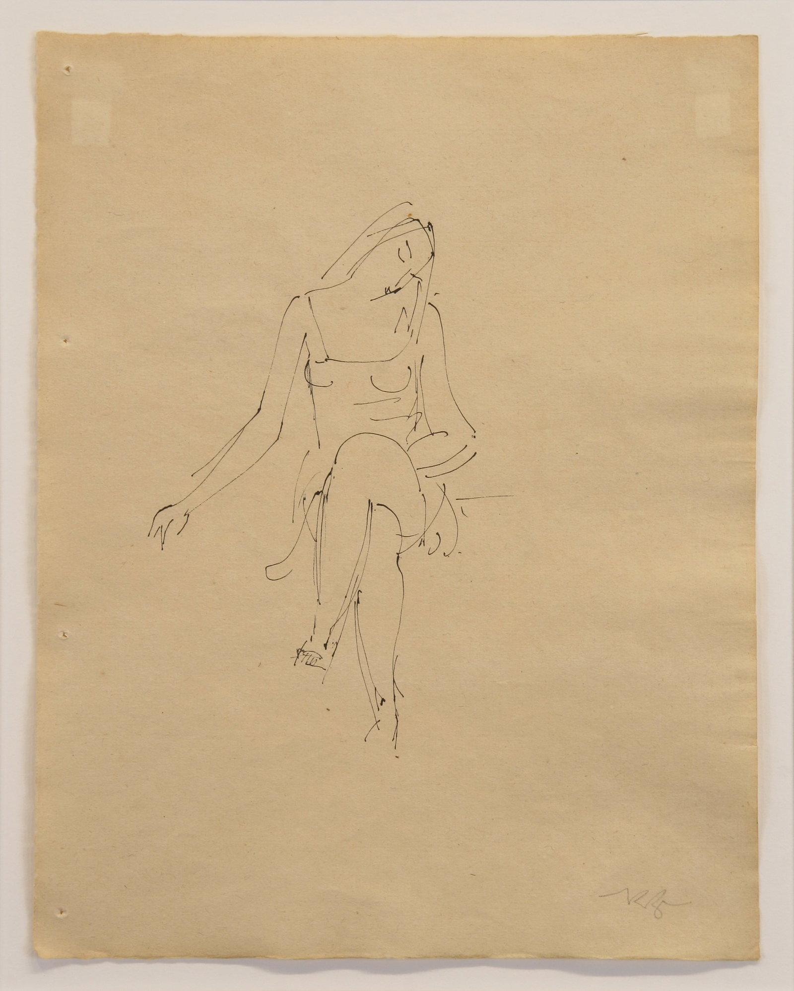 Richard Ziegler (German, 1891 - 1992): "Sitzendes Machen (Seated Girl)"; 1925; Pen on Japan Paper; 11.5" x 9"; Initialed "R.Z." Lower Right; Framed (under glass); Notes: "Leinster Fine Arts (London)" label on verso. Inscription on verso.